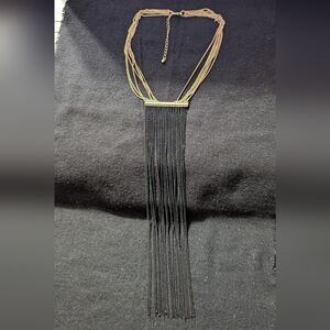 Silver Tone And Black Metal Chain Long Waterfall Statement Necklace